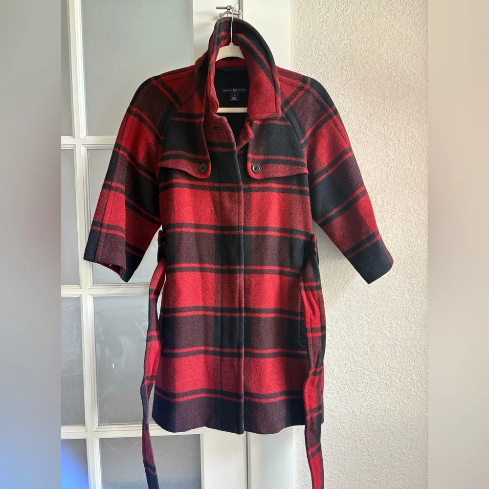 Gap -‎ Women's Vintage Buffalo Check Plaid 3/4 Sleeve Wool Blend Coat - Sz Small